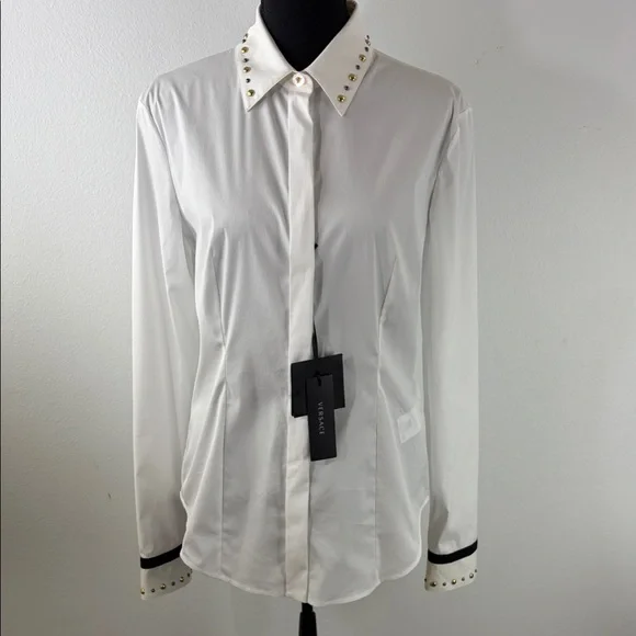 Versace White Button Down Shirt Black & Gold Stud Accents Size M EU 44 NEW COA - Picture 9 of 17